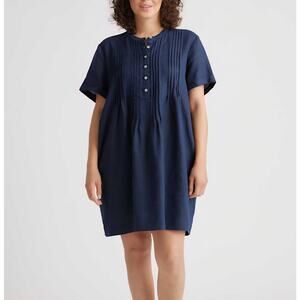 Quince 100% European Linen Short Sleeve Swing Dress Deep Navy Size L